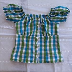 H. Moser Oktoberfest blouse, Blue and Green Check